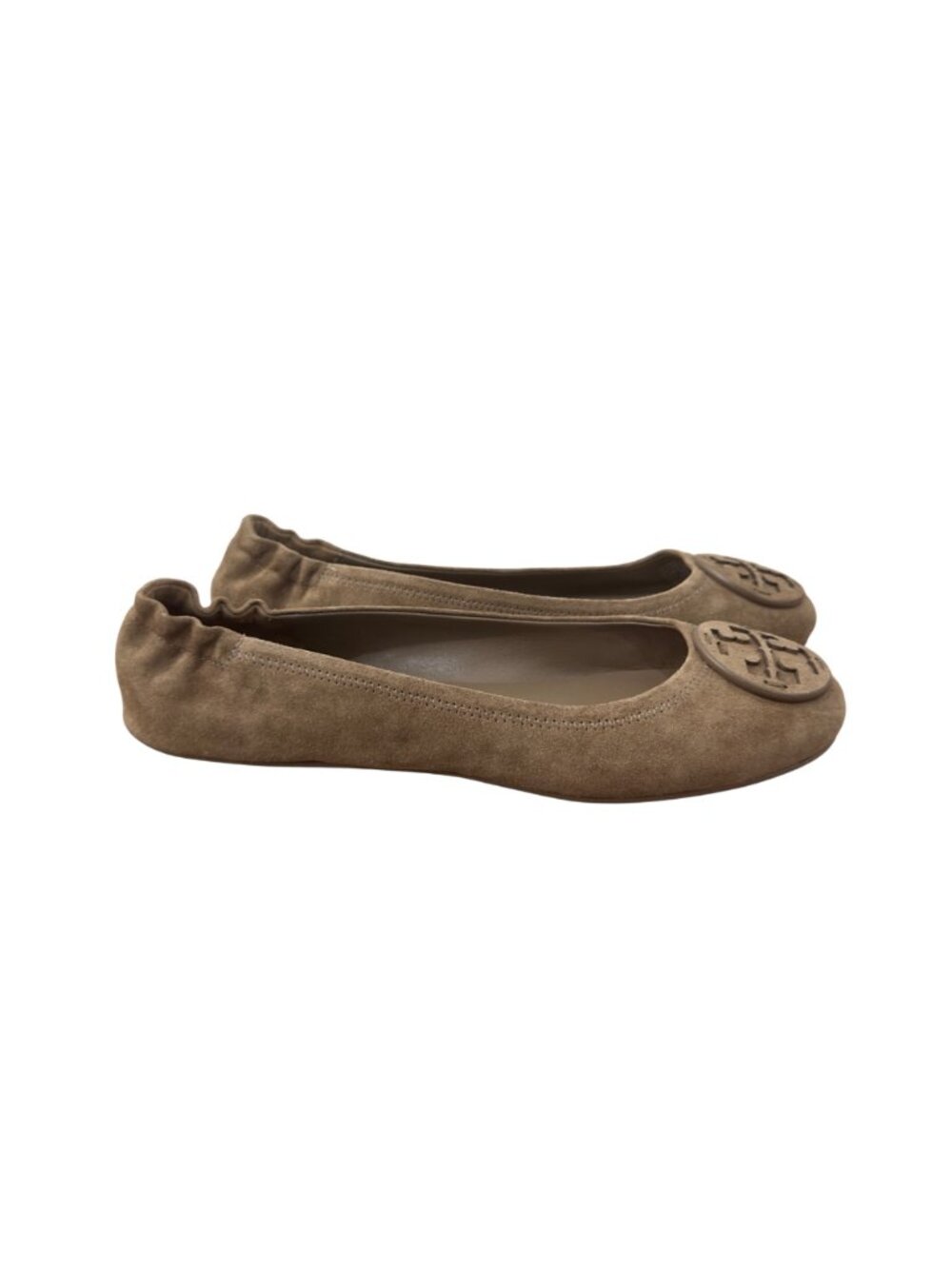 Tory Burch Minnie Travel Suede Ballet Flats Beige Logo Detail Women Size 9.5M - Picture 6 of 16